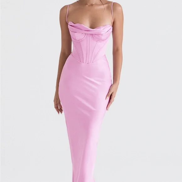 House of CB Charmine Pink Corset Maxi Dress Small Cup - Picture 2 of 5